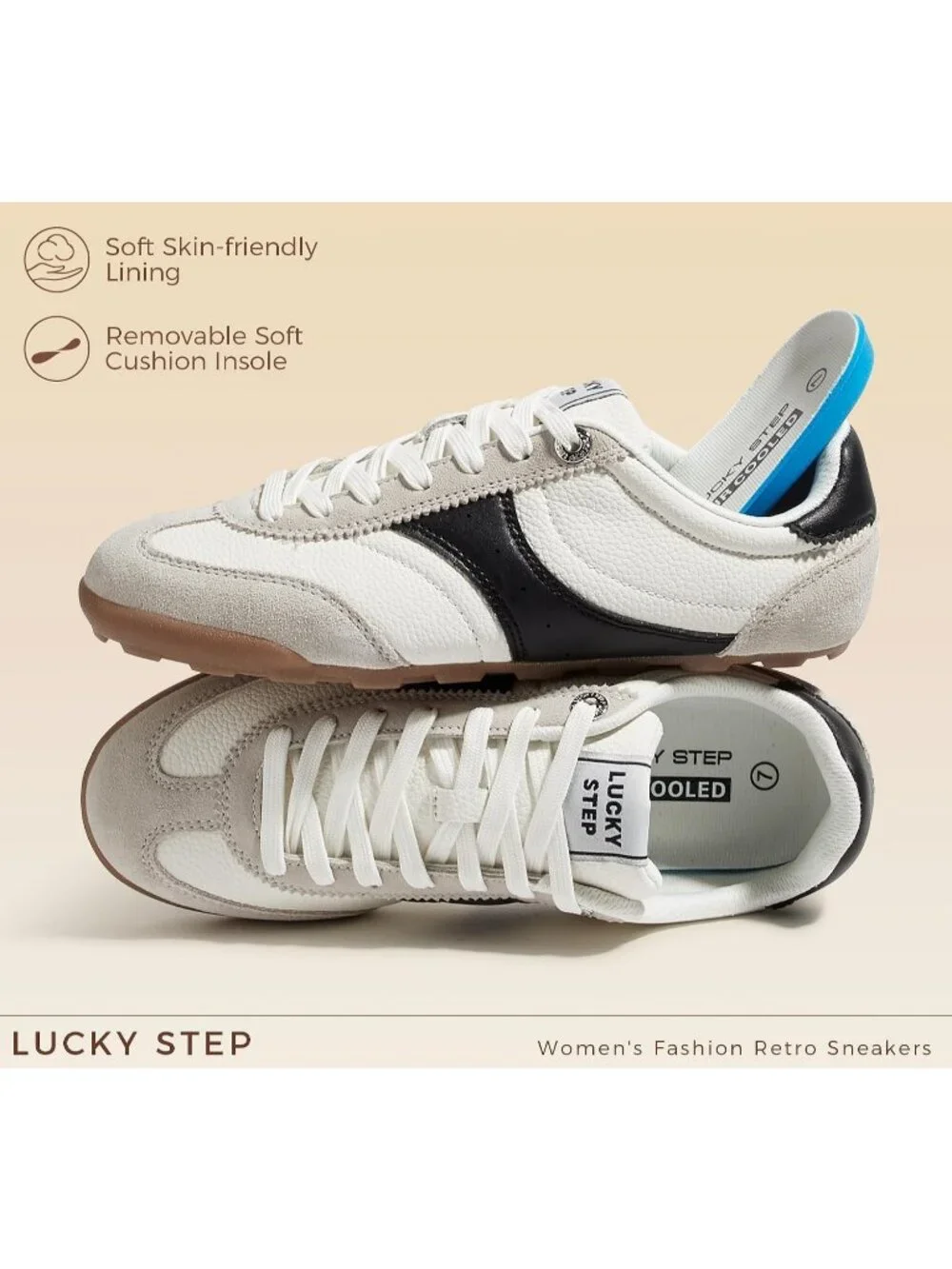 Women's White Retro Fashion Lightweight Non Slip Thin Sole Comfortable Sneakers